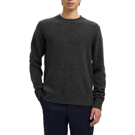 Pull en laine mélangée anthracite Neil en maille tricotée avec un col rond - Image 2