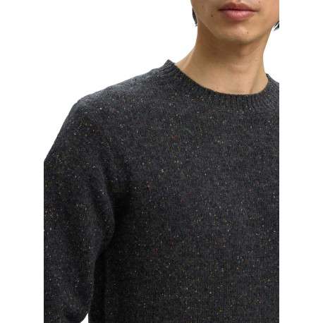 Pull en laine mélangée anthracite Neil en maille tricotée avec un col rond - Image 4