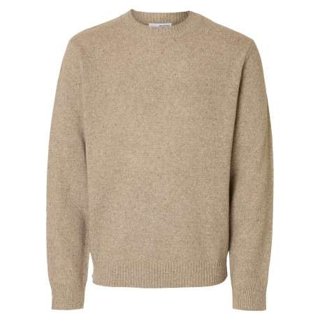 Pull en laine mélangée beige Neil en maille tricotée avec un col rond