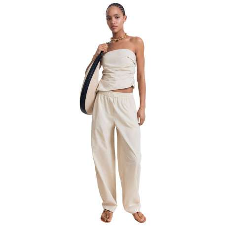 Pantalon jogging en coton écru uni avec une coupe droite et deux poches - Image 2