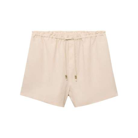 Short chino écru uni avec une coupe droite et un cordon de serrage à la taille
