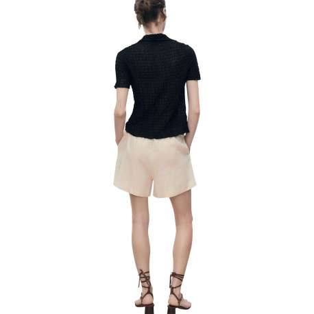 Short chino écru uni avec une coupe droite et un cordon de serrage à la taille - Image 3