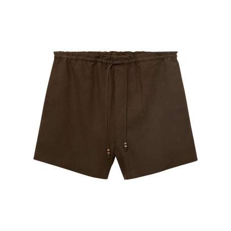 Short chino kaki uni avec une coupe droite avec un cordon de serrage
