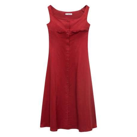 Robe longue rouge unie avec une coupe droite à col rond et des bretelles
