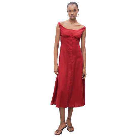 Robe longue rouge unie avec une coupe droite à col rond et des bretelles - Image 2