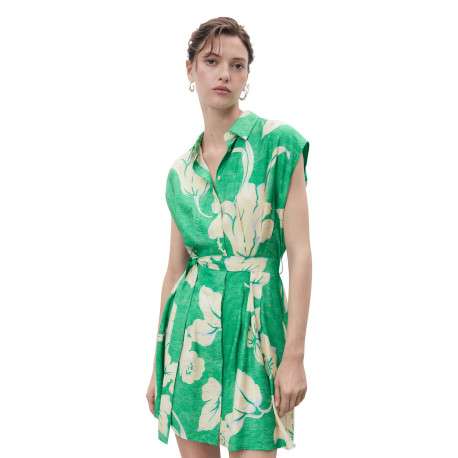 Robe courte vert fleurie avec une coupe droite à col chemise - Image 2