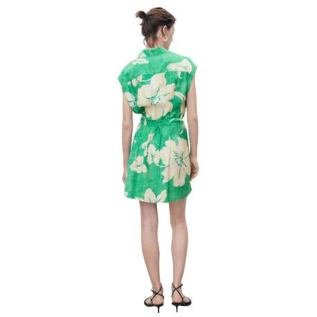 Robe courte vert fleurie avec une coupe droite à col chemise - Image 3
