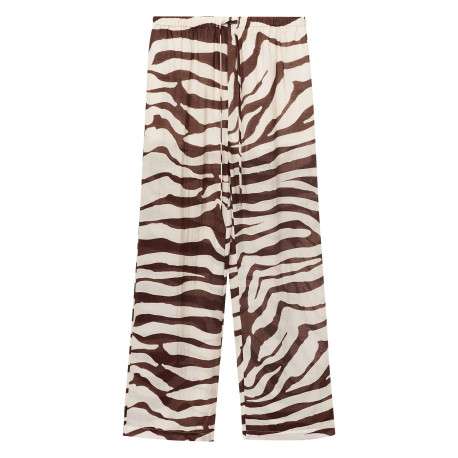 Pantalon chino beige imprimé avec une taille élastiquée et une coupe droite