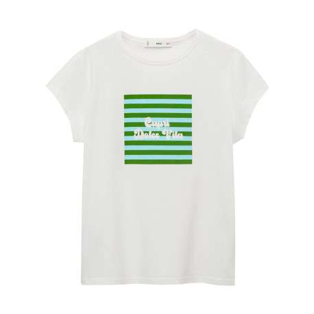 T-shirt en coton blanc imprimé avec un col rond et une coupe droite