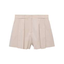 Short chino écru uni avec une coupe droite et des plis sur le devant