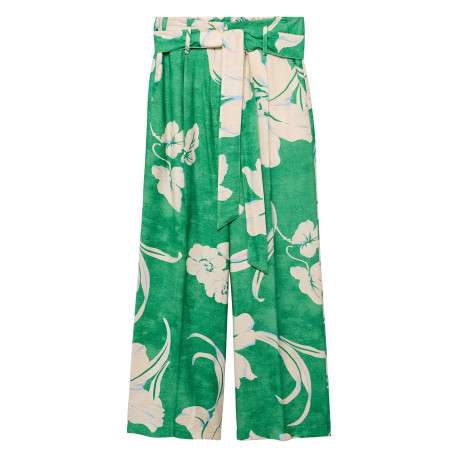 Pantalon chino vert imprimé avec une coupe droite et une ceinture amovible