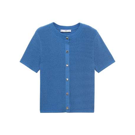 Gilet en coton bleu uni avec des boutons et une coupe droite à col rond