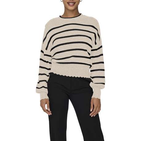 Pull ecru rayé avec une coupe droite à col rond et des manches longues - Image 3