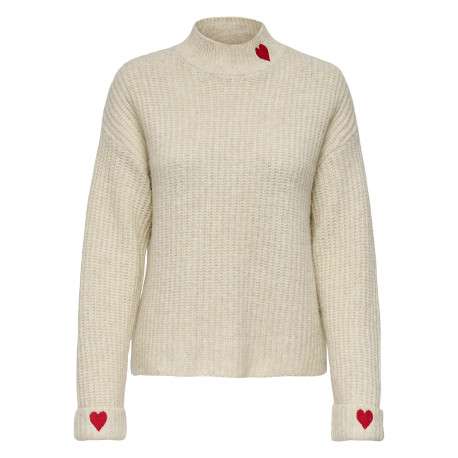 Pull écru uni avec une coupe droite à col montant et des manches longues