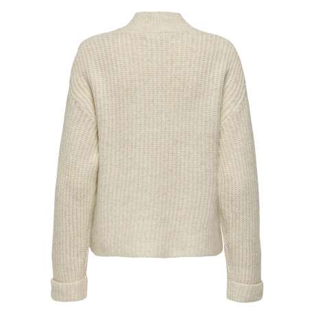 Pull écru uni avec une coupe droite à col montant et des manches longues - Image 2