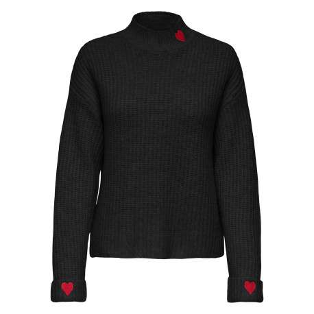 Pull noir uni avec une coupe droite à col montant et des manches longues