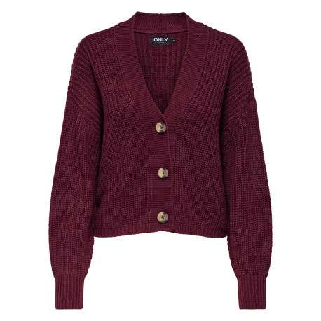 Gilet bordeaux uni avec une coupe droite à col v et des manches longues