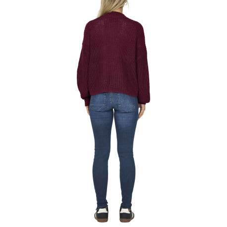 Gilet bordeaux uni avec une coupe droite à col v et des manches longues - Image 4