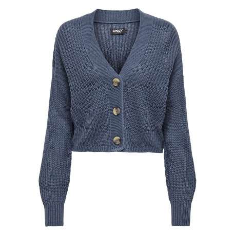 Gilet bleu uni avec un col v à coupe droite et des manches longues