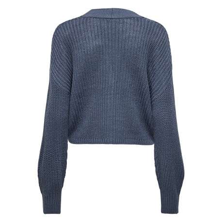 Gilet bleu uni avec un col v à coupe droite et des manches longues - Image 2