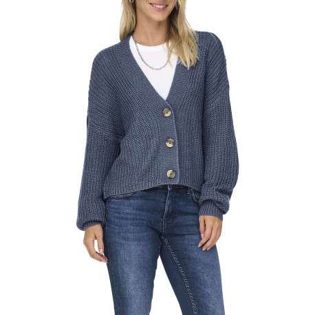 Gilet bleu uni avec un col v à coupe droite et des manches longues - Image 3