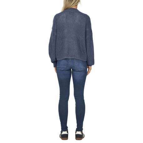 Gilet bleu uni avec un col v à coupe droite et des manches longues - Image 4