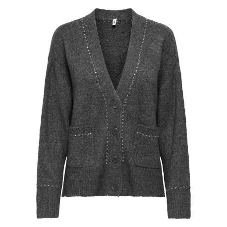 Gilet anthracite uni avec une coupe droite à boutons et des manches longues