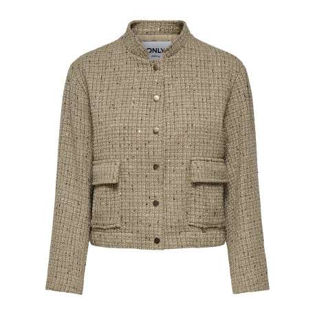 Blouson beige tweed avec une coupe droite et des boutons à l'avant