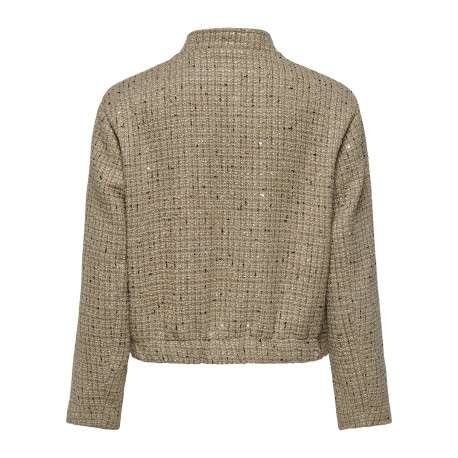 Blouson beige tweed avec une coupe droite et des boutons à l'avant - Image 2