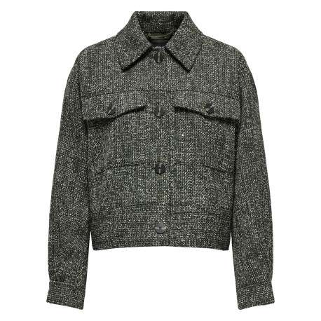 Veste kaki tweed avec une coupe droite et des manches longues