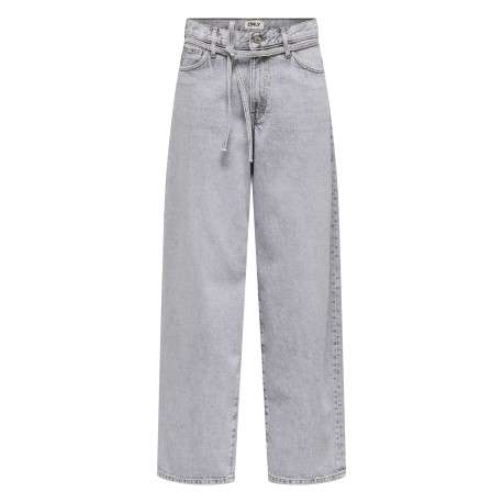 Pantalon 5 poches en coton gris uni avec une coupe droite et des passants