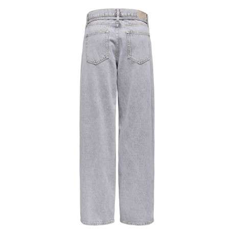 Pantalon 5 poches en coton gris uni avec une coupe droite et des passants - Image 2