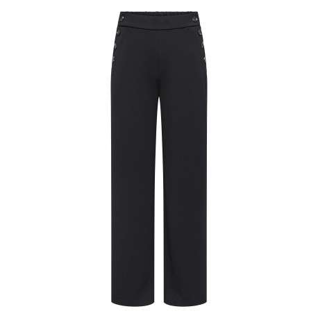 Pantalon chino noir uni avec une coupe droite et une taille élastiquée