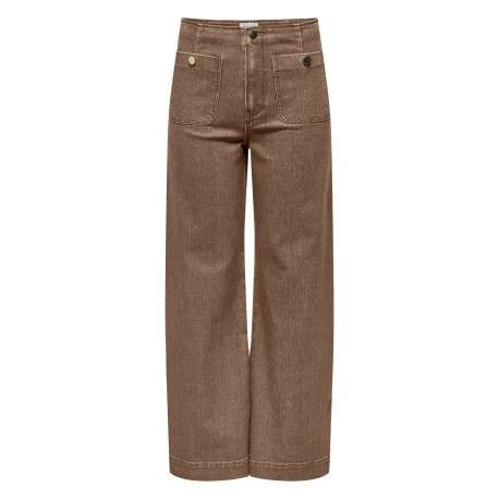 Pantalon 5 poches en coton mélangé brun uni avec une coupe droite