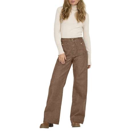 Pantalon 5 poches en coton mélangé brun uni avec une coupe droite - Image 3
