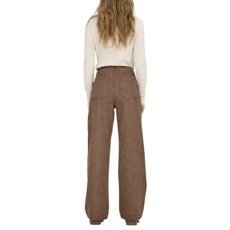 Pantalon 5 poches en coton mélangé brun uni avec une coupe droite - Image 4