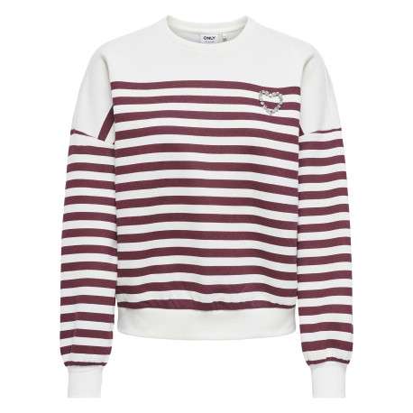 Sweat bordeaux rayé avec une coupe droite et un col rond à strass