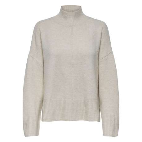 Pull écru uni avec une coupe droite à col montant et des manches longues