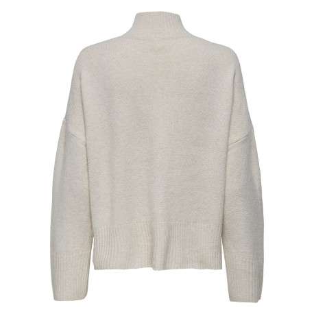 Pull écru uni avec une coupe droite à col montant et des manches longues - Image 2