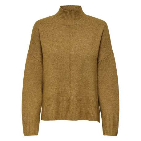 Pull moutarde uni avec une coupe droite à col montant et des manches longues