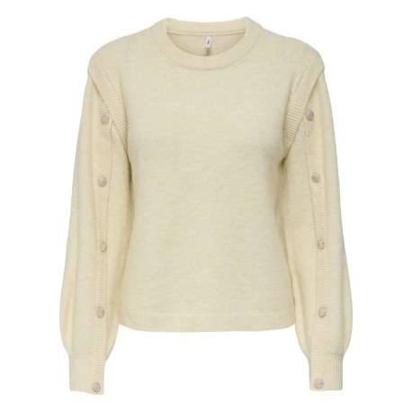 Pull écru uni avec une coupe droite à col rond et des manches longues