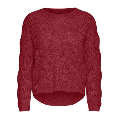 Pull rouge uni avec une coupe droite à col rond et des manches longues