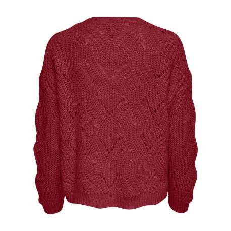Pull rouge uni avec une coupe droite à col rond et des manches longues - Image 2