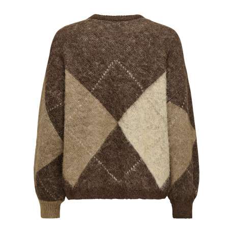 Pull brun imprimé avec une coupe droite à col rond et des manches longues - Image 2