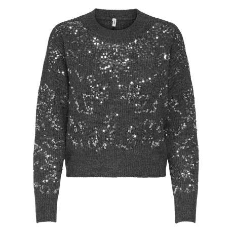 Pull gris uni coupe droite col rond et à manches longues