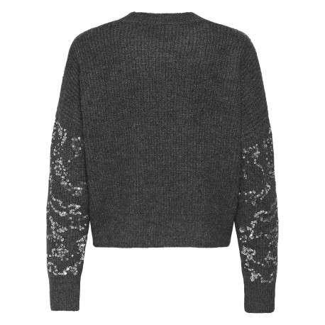 Pull gris uni coupe droite col rond et à manches longues - Image 2