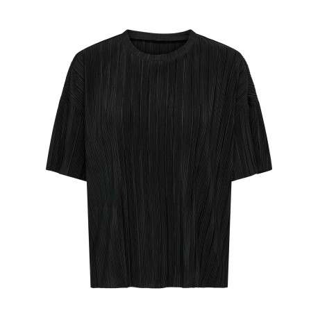 T-shirt noir uni avec une coupe droite à col rond et des manches courtes