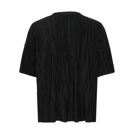 T-shirt noir uni avec une coupe droite à col rond et des manches courtes - Image 2