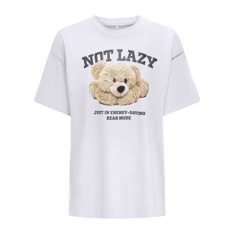 T-shirt en coton biologique blanc imprimé avec une coupe droite à col rond - Image 3