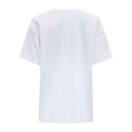 T-shirt en coton biologique blanc imprimé avec une coupe droite à col rond - Image 4
